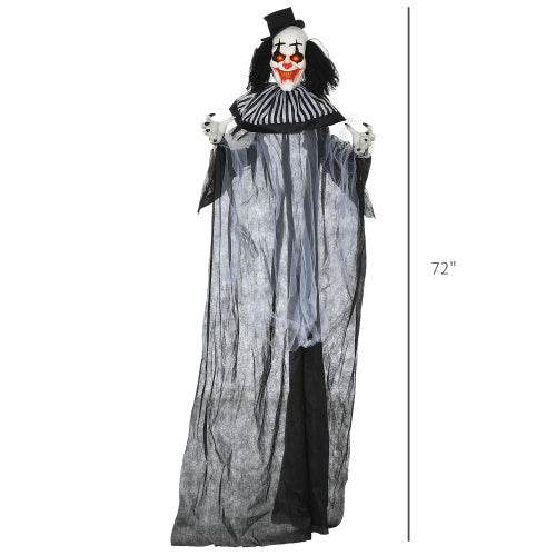 HOMCOM 6 Life Size Outdoor Halloween Decoration, Classic Black And White Striped Clown Animatronic, Sound And Motion Activated Animated Prop With Light Up Eyes  Sounds EX-STOCK