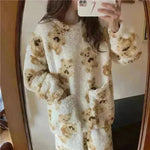 Polar Bear Fleece Winter Home Lounge wear Pajamas Set Women - EX-STOCK CANADA