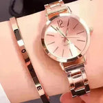 2pcs Narrow Strap Steel Strap Bracelet and  Quartz Watch women
