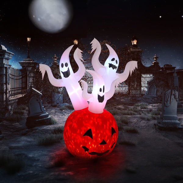 5.9 FT Halloween Inflatable Pumpkin Ghost Outdoor Decorations, Scary Blow Up Yard Decor With Built-in LED Lights For Holiday Party Yard Lawn Garden Decor Indoor Outdoor 12V EX-STOCK