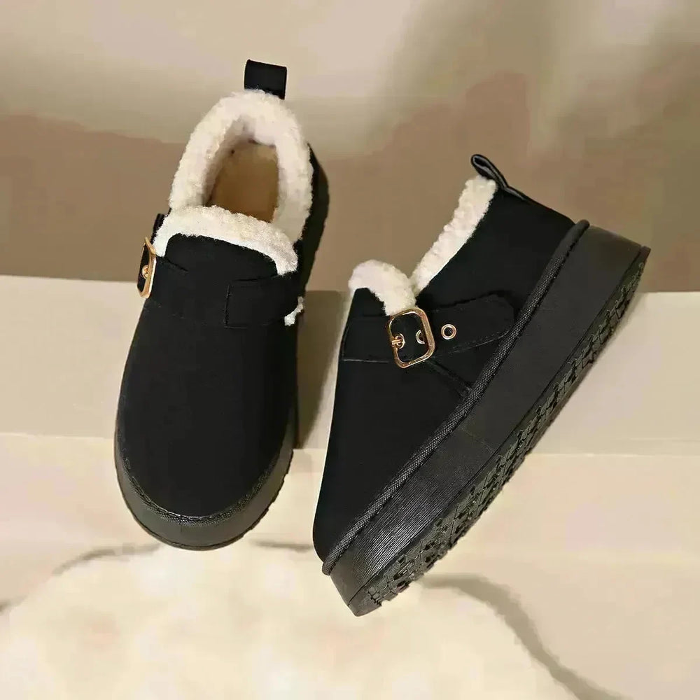 Fashion Round Toe Ankle Boots With Buckle Design Winter Warm Thickened Cotton Shoes Suede Flat Boot For Women - EX-STOCK CANADA