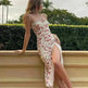 Women's Floral Spaghetti Strap Cami Dress Lace Trim Side Slit Bodycon Midi summer Dress - EX-STOCK CANADA