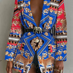 Fashion Printed Shawl Collar Single-breasted Belt Vintage Blazer Women - EX-STOCK CANADA