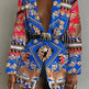 Fashion Printed Shawl Collar Single-breasted Belt Vintage Blazer Women - EX-STOCK CANADA