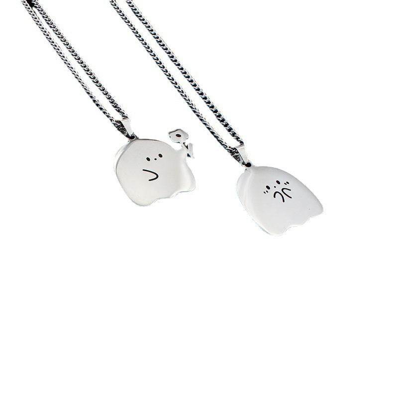 Stainless Steel Cute Ghost Couple Necklace Kawaii Animal Cat Pendant Necklace Lovers Friendship Jewelry Gifts EX-STOCK