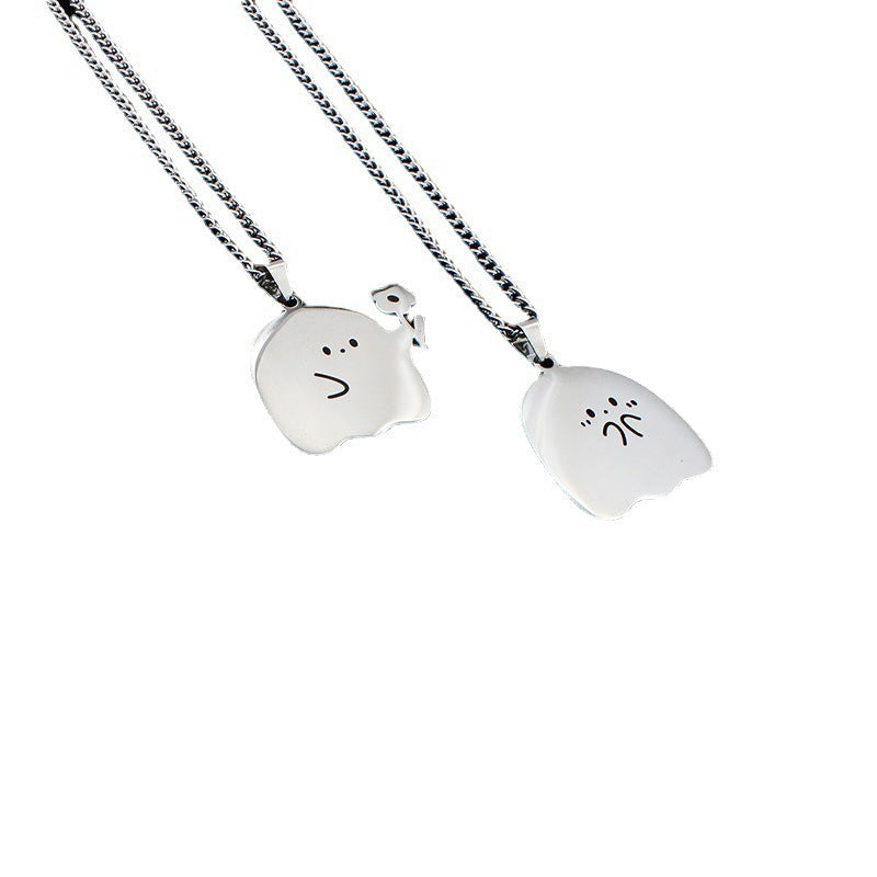 Stainless Steel Cute Ghost Couple Necklace Kawaii Animal Cat Pendant Necklace Lovers Friendship Jewelry Gifts EX-STOCK