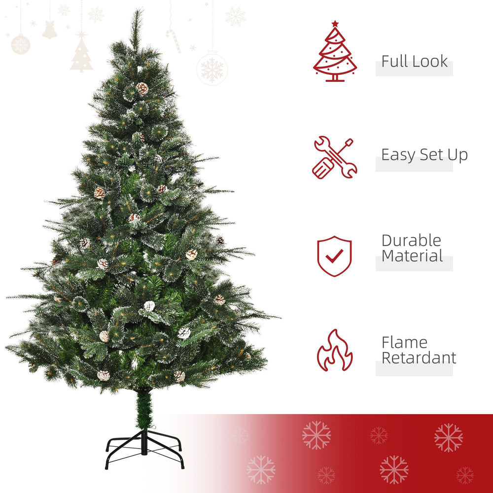 HOMCM 6FT Artificial Christmas Snow Pine Tree Holiday Home Xmas Decoration With Automatic Open, Pinecone, Green EX-STOCK Canada 