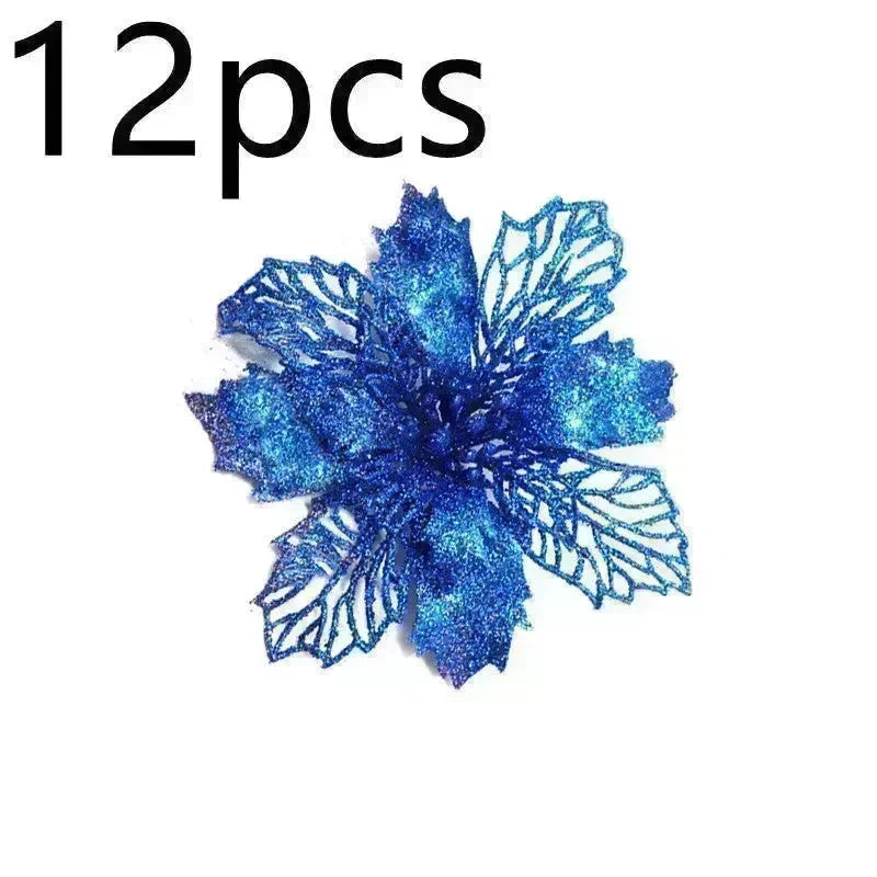 Glitter Artifical Christmas Flowers Christmas Tree Decorations For Home Fake Flowers Xmas Ornaments New Year Decor - EX-STOCK CANADA