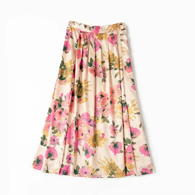 New Spring Summer Retro Pattern Midi Floral Pleated Skirt - EX-STOCK CANADA