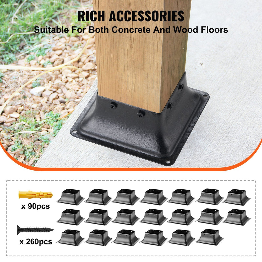 4x4 Post Base 20Pcs, Internal 3.6x3.6 Heavy Duty Powder-Coated Steel Post Bracket Fit For Standard Wood Post Anchor, Decking Post Base For Deck Porch Handrail Railing Support EX-STOCK