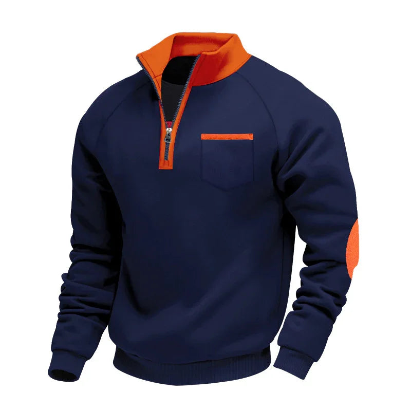 Men's Fleece-lined Heavy-duty Warm Zip-up Stand Collar Patchwork Stylish Casual Long-sleeve Sweatshirt EX-STOCK Canada 