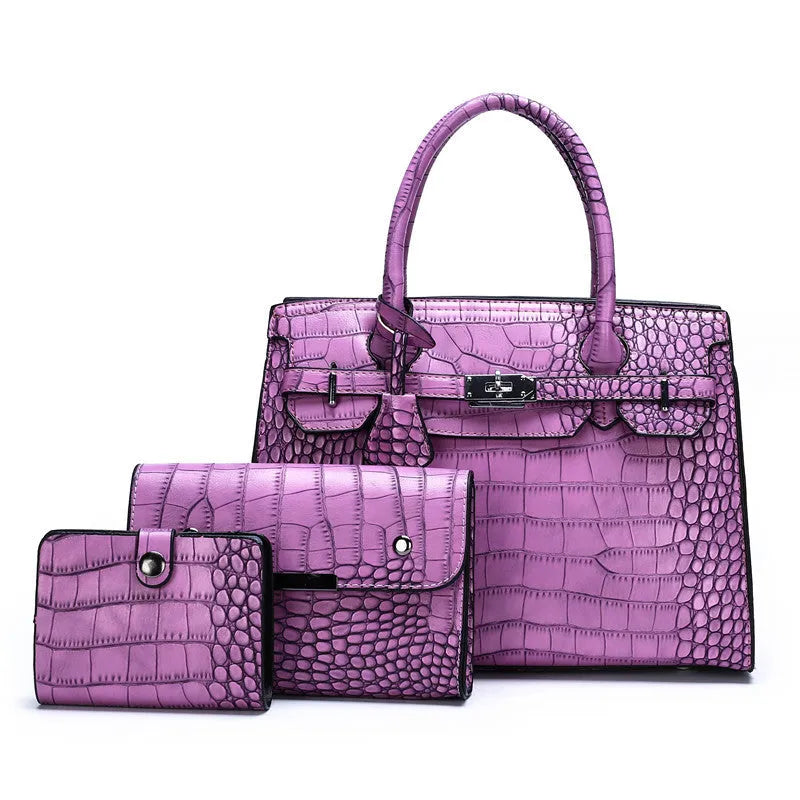 Crocodile Pattern New Fashion 3 in 1 cooperate Work leather Handbag - EX-STOCK CANADA
