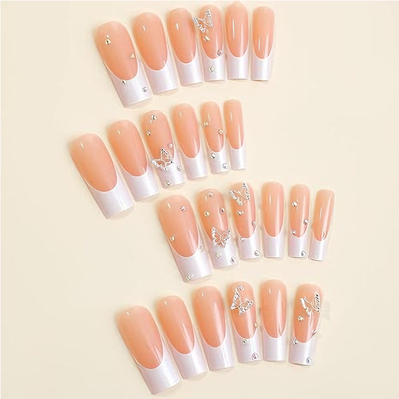 24 PCS Diamond Butterfly Nail Art, Long Length Long Water Pipe Fake Nails,Square Head Nail Tips False Nail EX-STOCK Canada 