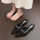 Women's French Style Satin Slide Sandals, Sparkling Rhinestone Embellished Pointed Toe Low Heel Slip-On Mules, 2025 Summer New Collection, High-end Outdoor Wear 