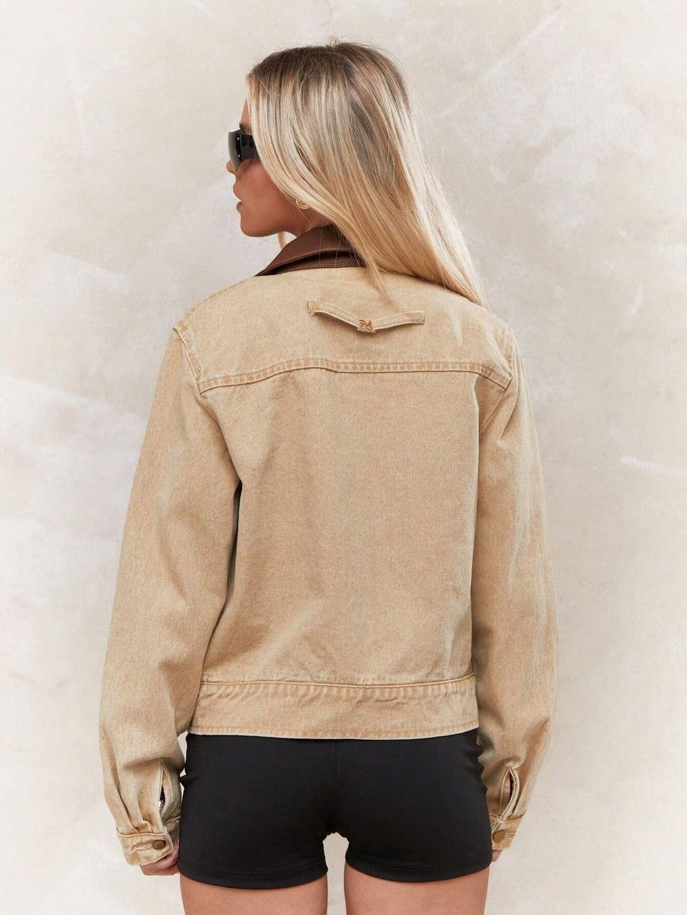 Color Blocking Collar Zipper Denim Jacket For Women EX-STOCK Canada 