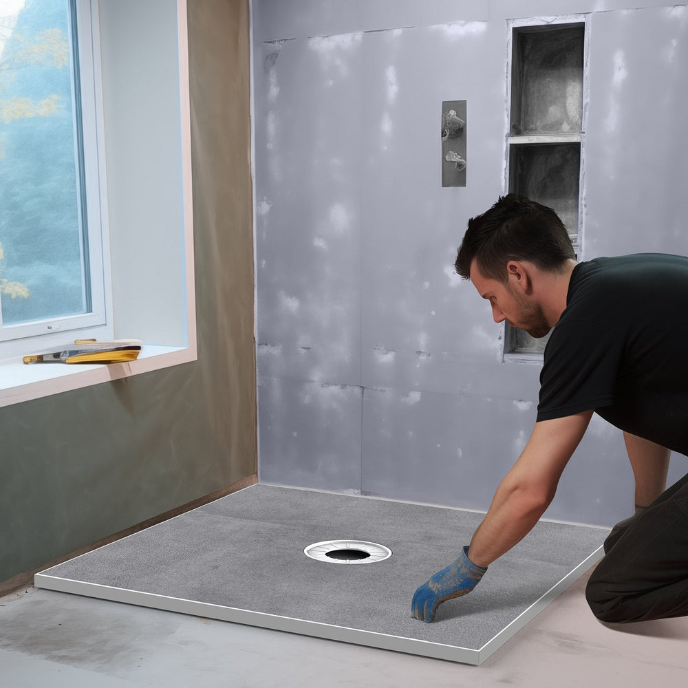 Shower Curb Kit, 36x36 Shower Pan Kit With 6.3 Central Drain, Lightweight EPS Shower Installation Kits With 2 Waterproof Cloths, Shower Pan Slope Sticks Fit For Bathroom EX-STOCK