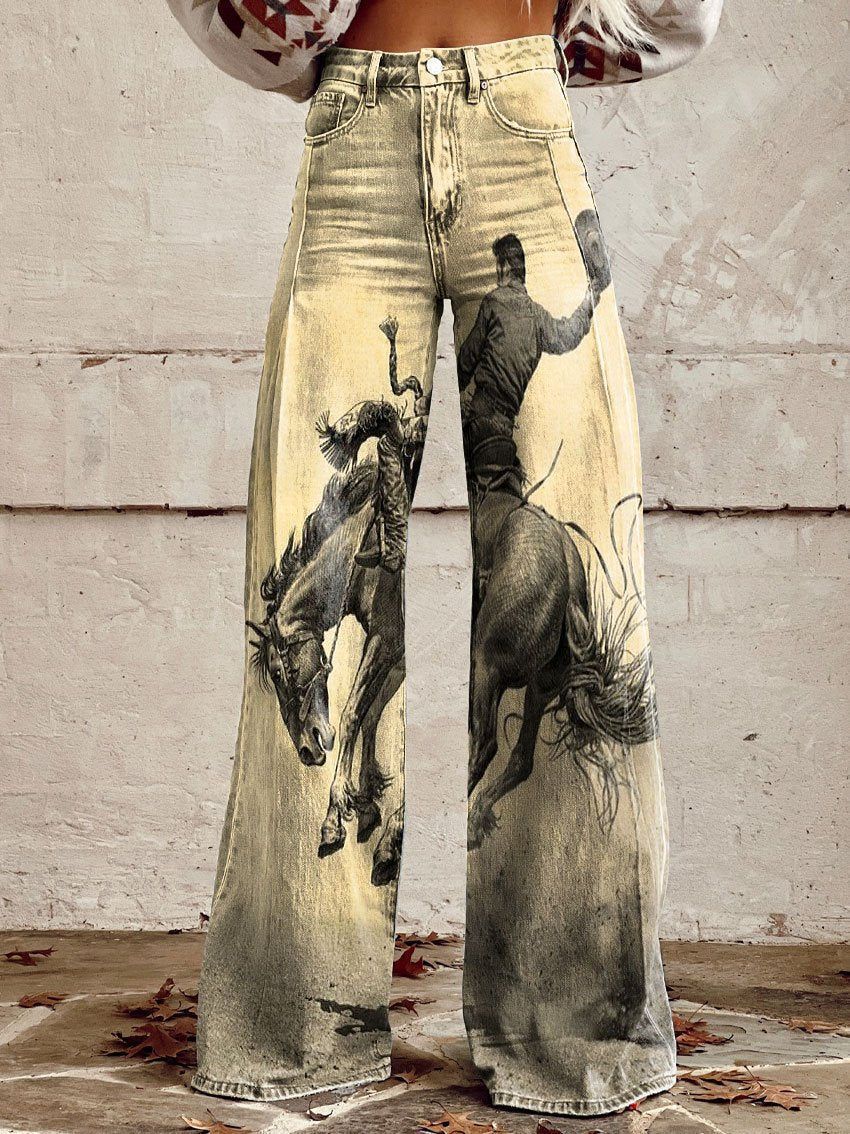 Horn Simulation Denim Trousers Loose Pants For Women 