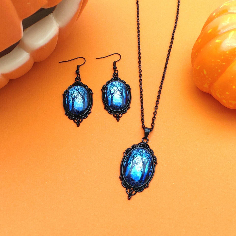3pcs Vintage Halloween Tree Of Life And Witch Necklace Set With Earrings Alloy Pendant Jewelry - EX-STOCK Canada