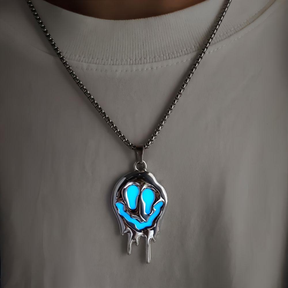 Zinc Alloy Noctilucent Necklace Halloween Ghost Glowing Grimace Pendant EX-STOCK