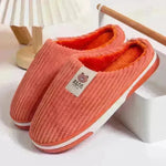 Solid Color Striped Slippers For Women Thick-soled Anti-slip Indoor Warm Plush Home Shoes Couple Women Men Slipper Winter - EX-STOCK CANADA