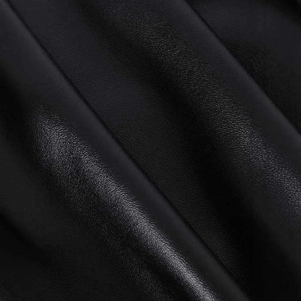 Front Split Leather Skirt Formal Office Work High Waist Sheath midi black Skirt - EX-STOCK CANADA
