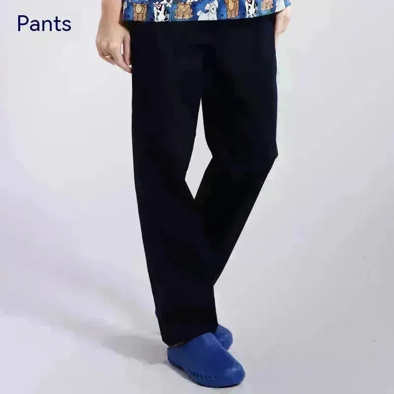 Surgical Gown Printed V-neck Pet Doctor Beauty Hospital Work Clothes Flower Dog Blue EX-STOCK