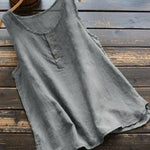 Solid Color Round Neck Loose Casual Vest Cotton Linen summer blouse top for Women - EX-STOCK CANADA