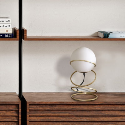 13.5 H Glass Globe Matte Gold Spiral 4 Ring Metal Stand Table Lamp For Living Room, Nightstand Bedside Table Lamp For Bedroom, LED Lamp EX-STOCK