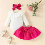 Dos piezas Baby Girl Lace Ruffles de manga larga Falda de proa del cabello Bail Band Baby Girl Outwear