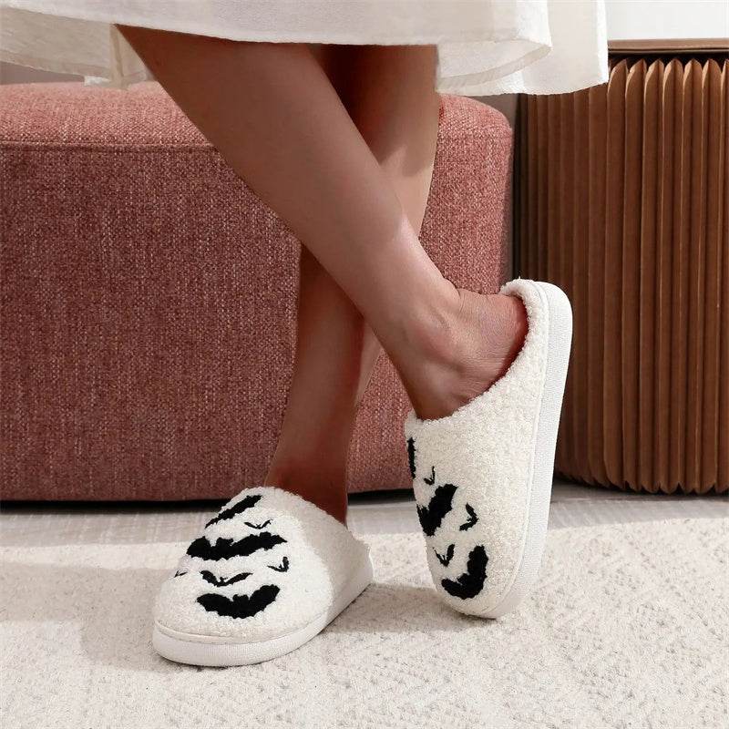 Funny Bat Slipper Halloween Pumpkin Flat Indoor House Shoes For Women Men Soft Plush Cozy Horror Fashion Halloween Gifts EX-STOCK
