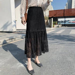 Spring Summer Women High waist Lace Midi Skirt
