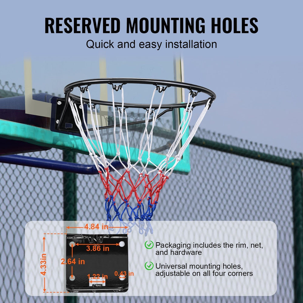 Basketball Rim, Wall Door Mounted Basketball Hoop, Heavy Duty Q235 Basketball Flex Rim Goal Replacement With Net And Double Spring, Standard 18 Indoor Outdoor Hanging Hoop For Kids Adults EX-STOCK