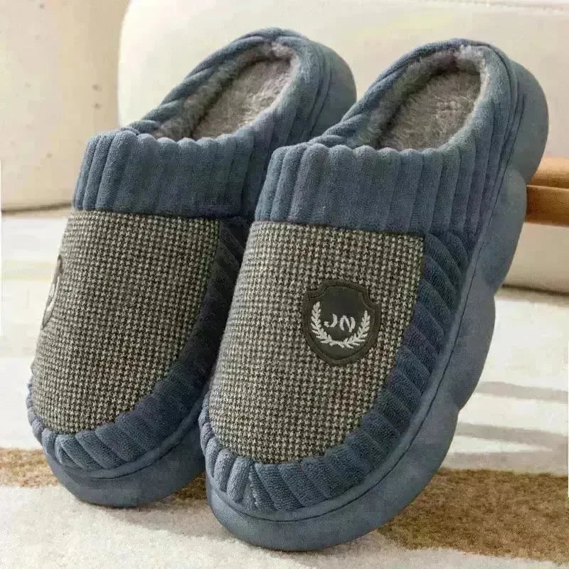Plus Size Colorblock Plush Slippers For Women Men Winter Warm Home Slipper Indoor Thick-soled Fleece Shoes Couple - EX-STOCK CANADA