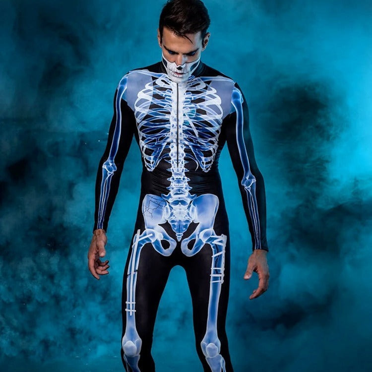 Halloween Long Sleeve Tights See-through Skeleton 3D Printed One-piece EX-STOCK