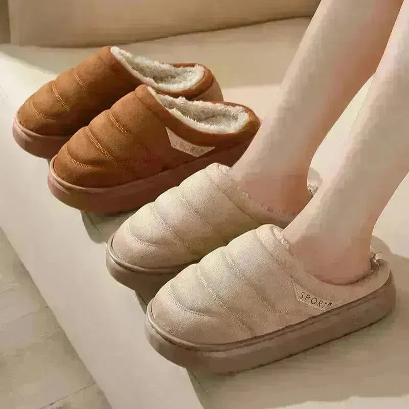 Fashion Solid Plush Slipper Winter Warm Indoor Floor Bedroom Home Slippers For Couple Thick-soled House Shoes Women Men - EX-STOCK CANADA
