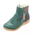 Winter Leather Stitching Flat Bottom Martin Boots With Zipper Plus Size