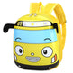 Yellow backpack with cartoon face design on a white background