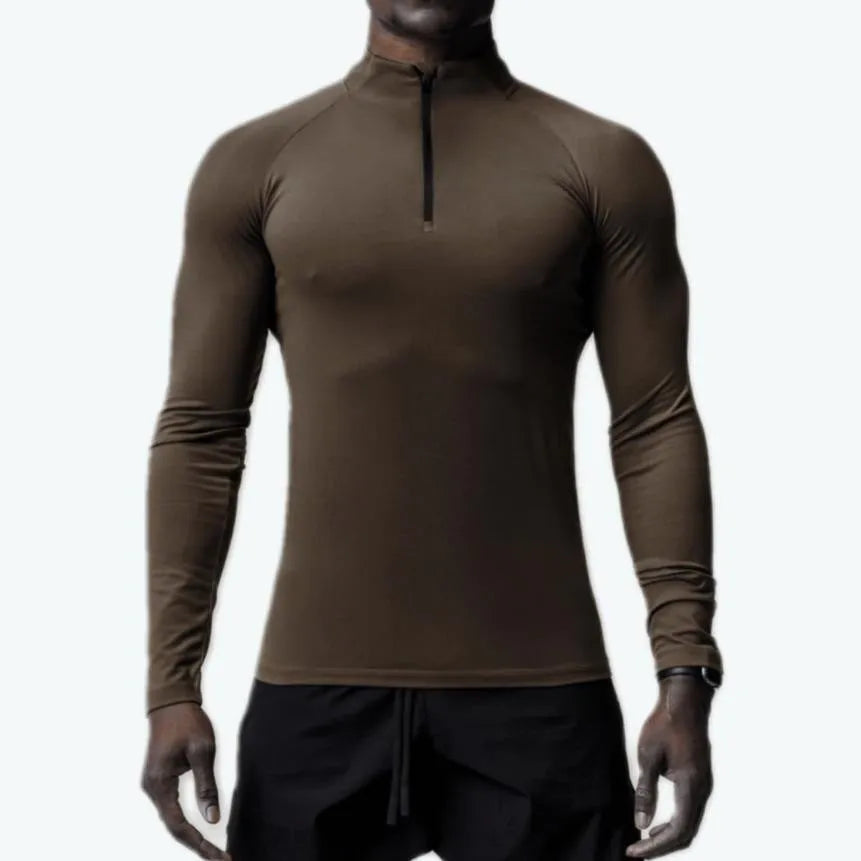 Men Quick Drying Long Sleeve Half Zip Activewear Muscle Fitted shirt Workout Gym T-shirt Top - EX-STOCK CANADA