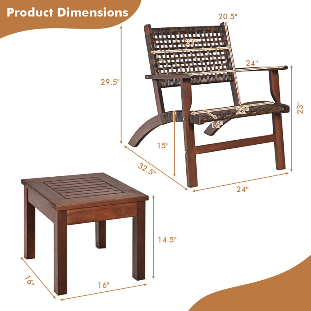 Ensemble de mobilier de patio en rotin et bois pour extérieur, 3 piècesEX-STOCK Canada 