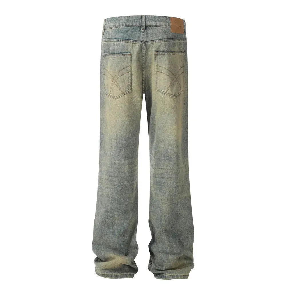 Heavy Industry Washing Hole Denim Trousers Men Jeans