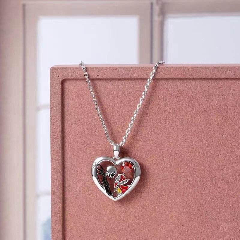 Halloween Heart-shaped Skull Necklace With Rhinestones Couple Love Clavicle Necklace Men And Women Jewelry Accessories EX-STOCK