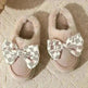 Cute Bowknot Plush Slipper Winter Warm Indoor Floor Bedroom Home Slippers For Women Fashion Thick-soled Solid House Shoes - EX-STOCK CANADA