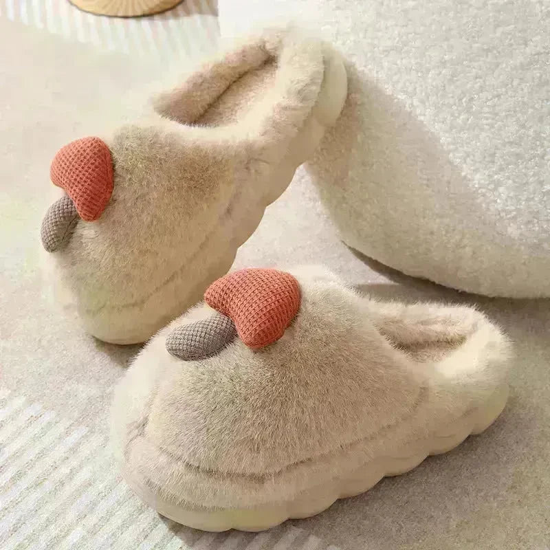 Cute Mushroom Cotton Slippers For Women Thick-soled Autumn And Winter Plush Slipper Indoor Non-slip Eva Household Furry Shoes - EX-STOCK CANADA
