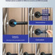 A product feature infographic for a smart door lock, showing six panels with different unlocking methods: fingerprint recognition, password unlock, card unlock, key unlock, temporary password, and remote unlocking, set against a light blue gradient background.