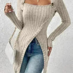 Fall and Winter Square Neck Cashmere Long Sleeve Tunic top - EX-STOCK CANADA