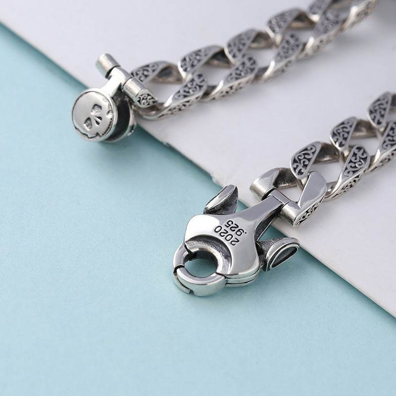 Sterling Silver Ornament Men's Trendy Rotating Skull Retro Fashion Tang Grass Pattern Bracelet EX-STOCK Canada 