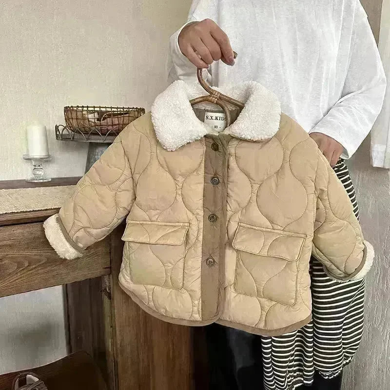 Korean Style Lamb Fur Collar Fleece-lined Thickened Cotton-padded Coat Fashion - EX-STOCK CANADA