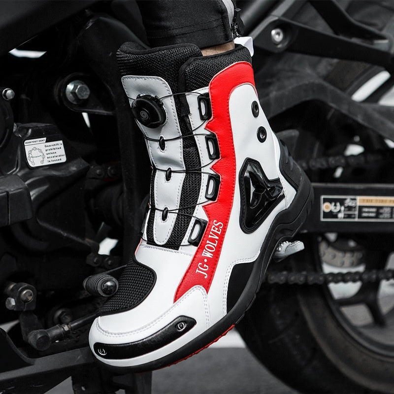 Men's Motorcycle Riding Boots – BOA Dial, Anti-Skid, Off-Road | White, Red, Black | EU 37–47 2