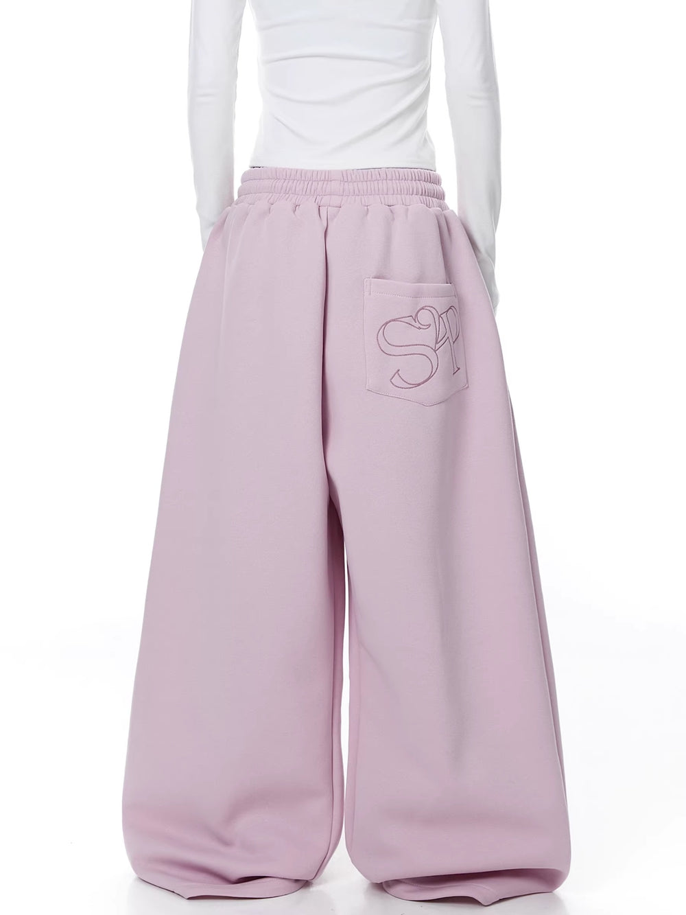 Women's Embroidered Balloon-Leg Sweatpants – Pleated Ultra-Wide Drawstring Pants | Gray, Pink & Gray Green