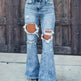 Blue Denim Ripped Flare Jeans pant for Women Raw Hem Pant - EX-STOCK CANADA